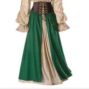 The Pyramid Collection Green Cotton Maxi Skirt Leather Lace Up Corset Waist XL